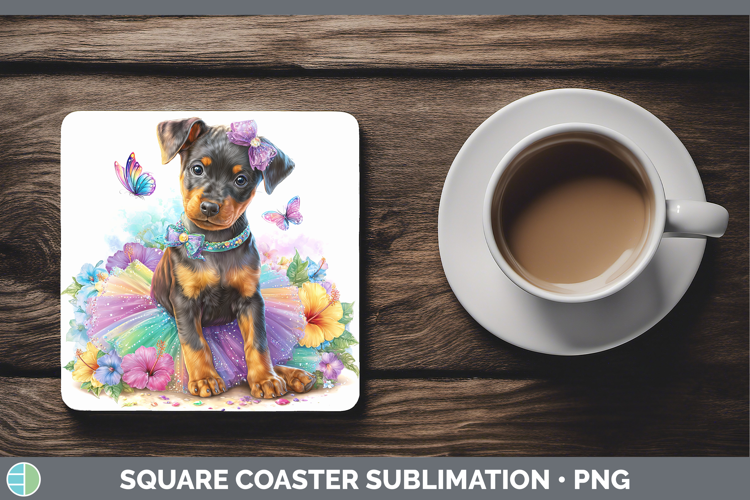 Dogs 01 Rainbow Summer Doberman Pinscher Square Coaster Subl