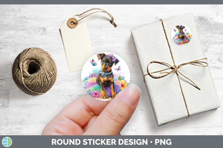 Dogs 01 Rainbow Summer Doberman Pinscher Stickers | Round La