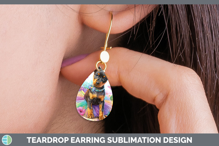 Dogs 01 Rainbow Summer Doberman Pinscher Teardrop Earrings S
