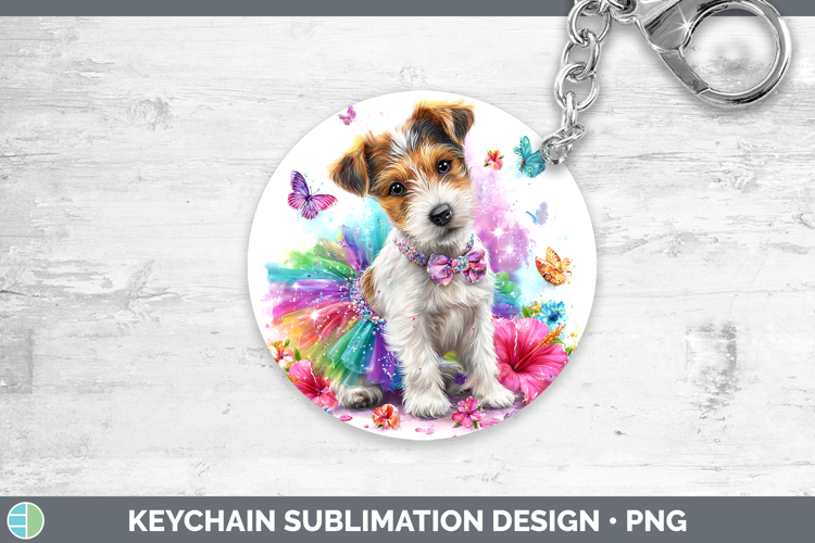 Dogs 01 Rainbow Summer Fox Terrier Keychain Sublimation Keyr