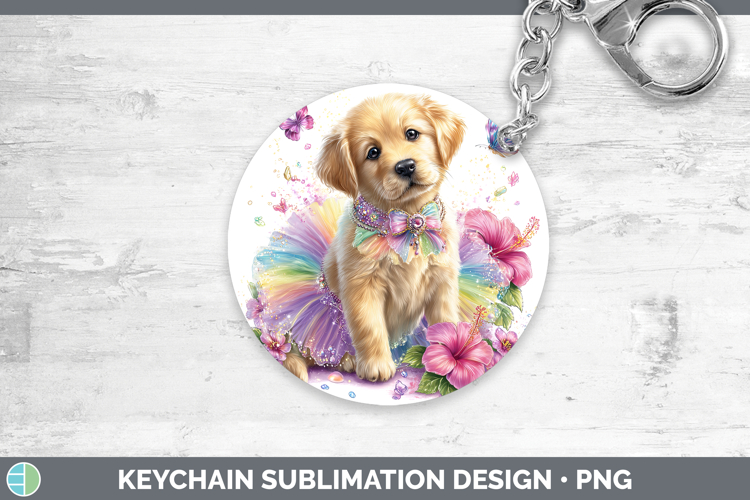 Dogs 01 Rainbow Summer Golden Retriever Keychain Sublimation