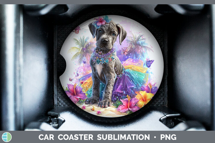 GorgeousDogs 01 Rainbow Summer Car Coaster design.