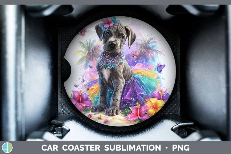 Dogs 01 Rainbow Summer Great Dane Car Coaster Sublimation D