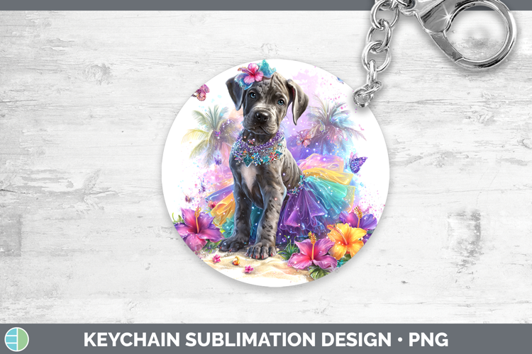 Dogs 01 Rainbow Summer Great Dane Keychain Sublimation Keyri