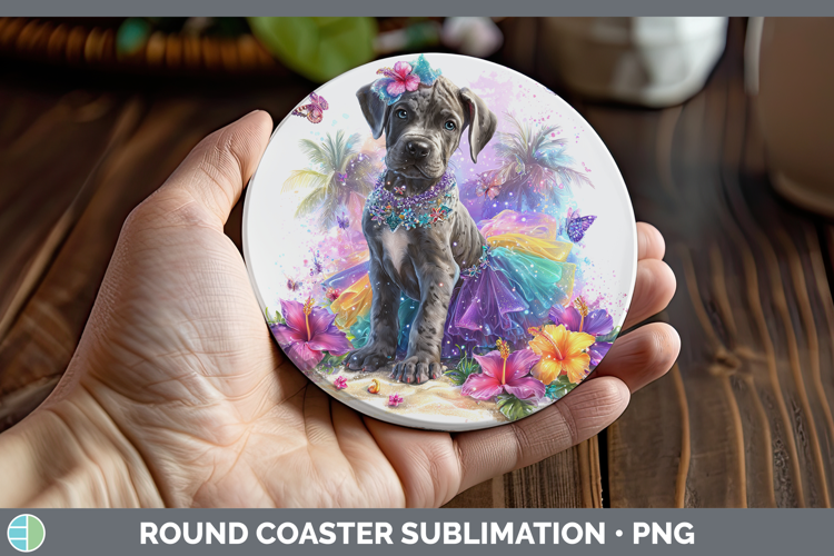Dogs 01 Rainbow Summer Great Dane Round Coaster Sublimation