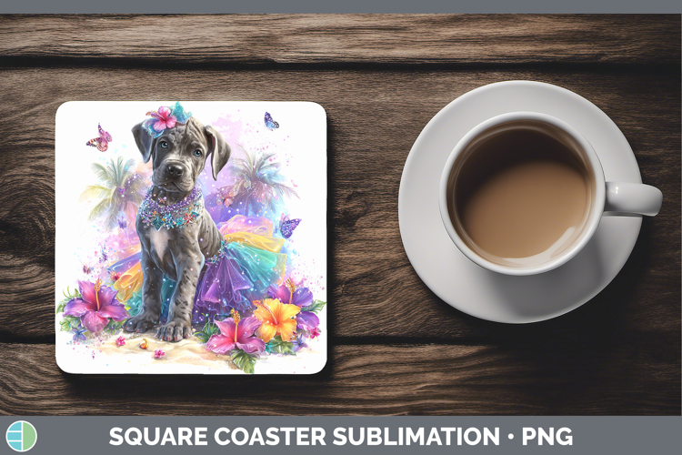 Dogs 01 Rainbow Summer Great Dane Square Coaster Sublimation