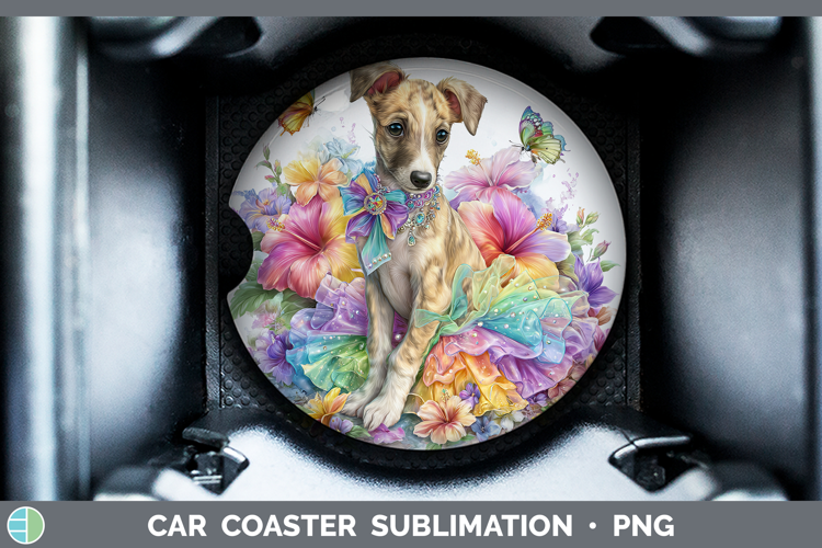Dogs 01 Rainbow Summer Greyhound Car Coaster Sublimation De
