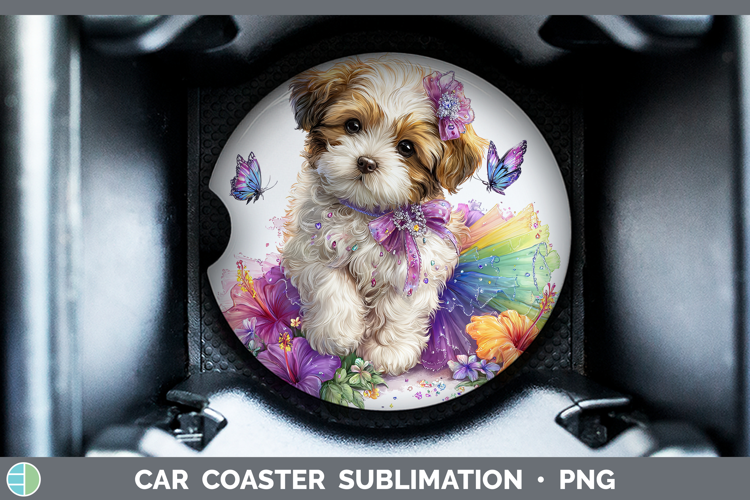 Dogs 01 Rainbow Summer Lhasa Apso Car Coaster Sublimation D