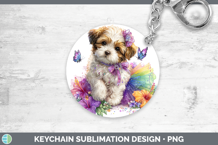 Dogs 01 Rainbow Summer Lhasa Apso Keychain Sublimation Keyri