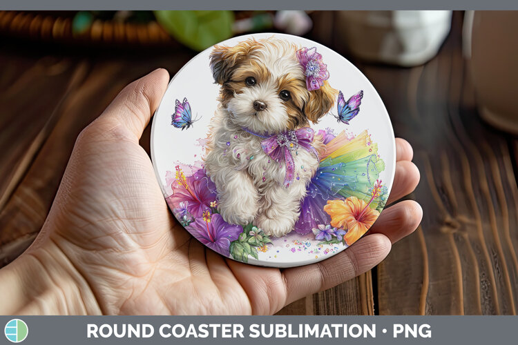 GorgeousDogs 01 Rainbow Summer Round Coaster design.