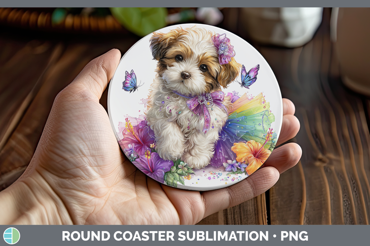 Dogs 01 Rainbow Summer Lhasa Apso Round Coaster Sublimation