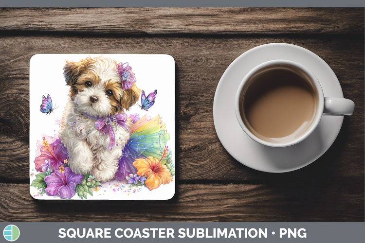 Dogs 01 Rainbow Summer Lhasa Apso Square Coaster Sublimation