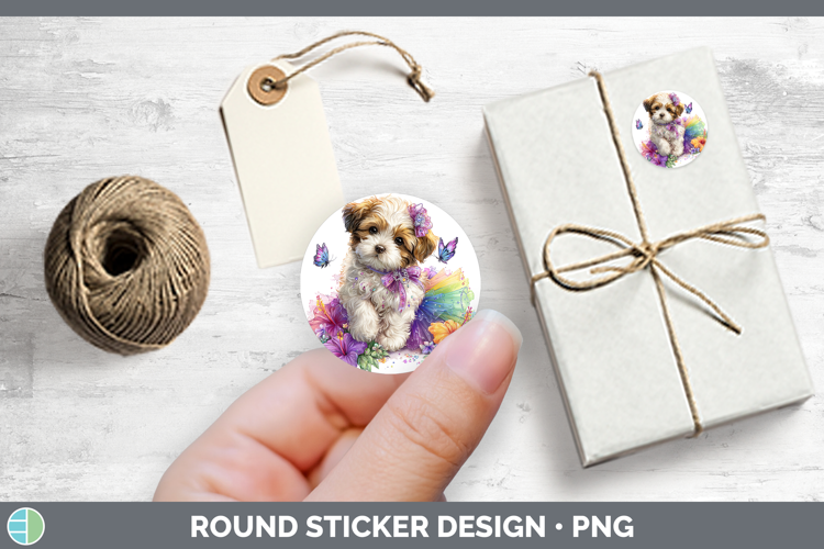 Dogs 01 Rainbow Summer Lhasa Apso Stickers | Round Labels De
