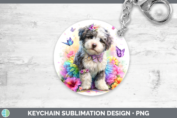 Dogs 01 Rainbow Summer Old English Sheepdog Keychain Sublima