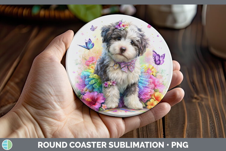 GorgeousDogs 01 Rainbow Summer Round Coaster design.