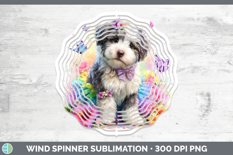 Dogs 01 Rainbow Summer Old English Sheepdog Wind Spinner Sub