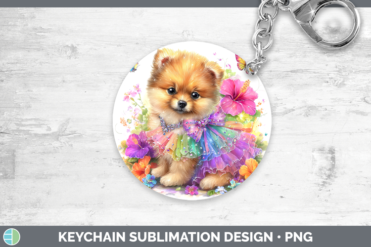 Dogs 01 Rainbow Summer Pomeranian Keychain Sublimation Keyri