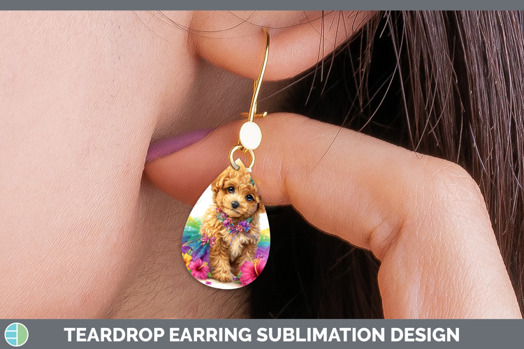 Dogs 01 Rainbow Summer Poodle Teardrop Earrings Sublimation