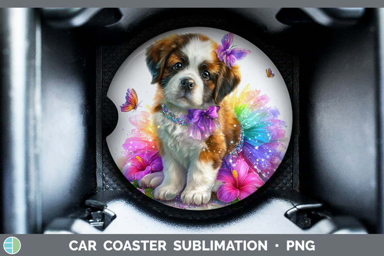 Dogs 01 Rainbow Summer Saint Bernard Car Coaster Sublimation