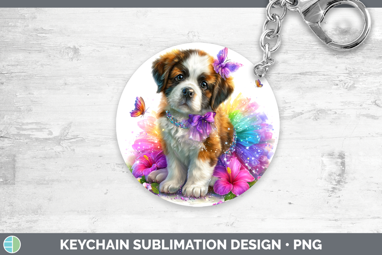 Dogs 01 Rainbow Summer Saint Bernard Keychain Sublimation Ke