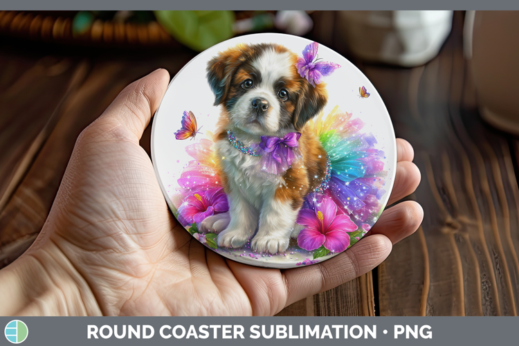 Dogs 01 Rainbow Summer Saint Bernard Round Coaster Sublimati