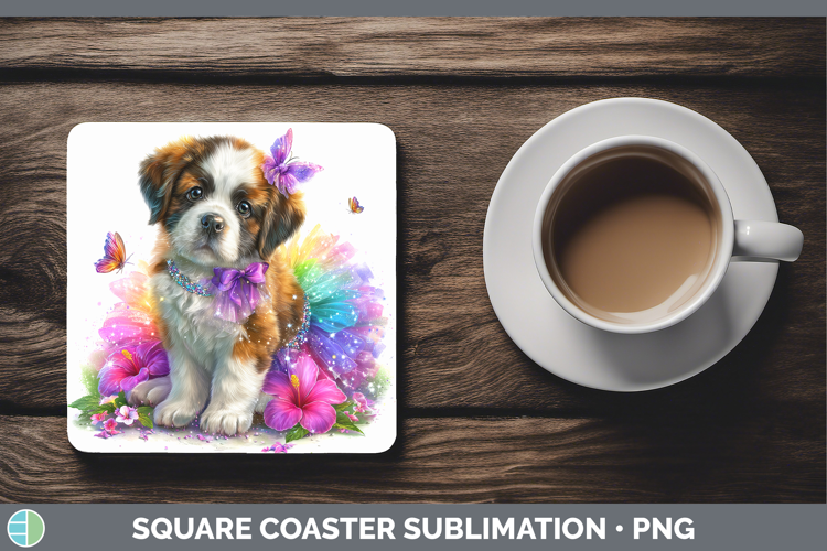 Dogs 01 Rainbow Summer Saint Bernard Square Coaster Sublimat
