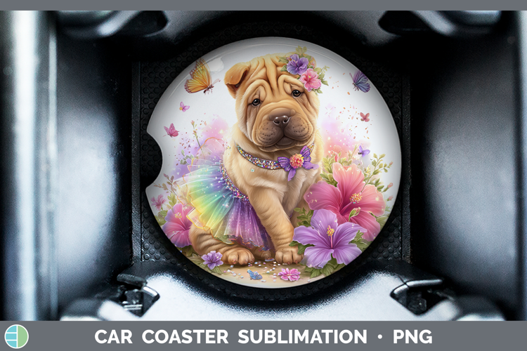 Dogs 01 Rainbow Summer Shar Pei Car Coaster Sublimation Des