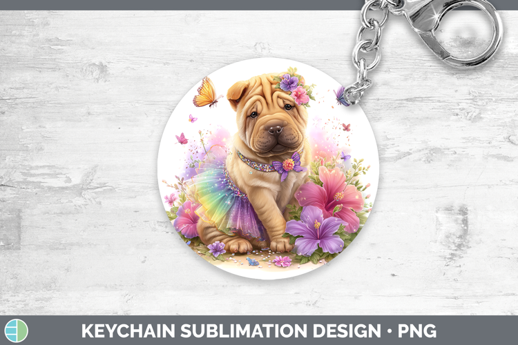 Dogs 01 Rainbow Summer Shar Pei Keychain Sublimation Keyring