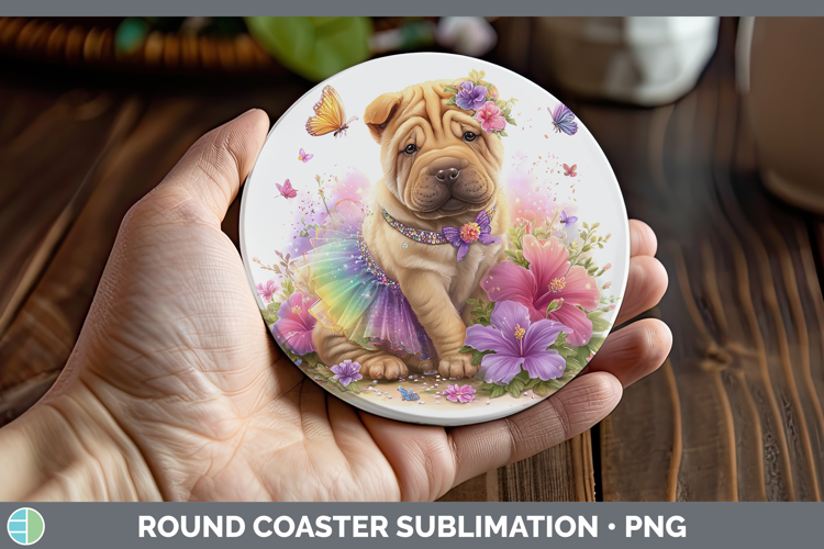 Dogs 01 Rainbow Summer Shar Pei Round Coaster Sublimation Co