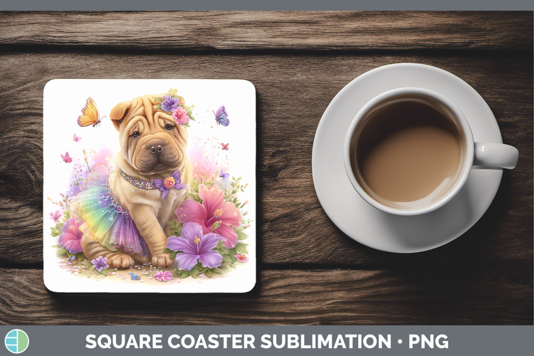 Dogs 01 Rainbow Summer Shar Pei Square Coaster Sublimation C