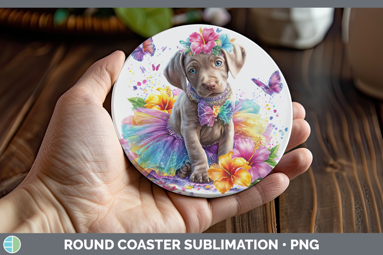 Dogs 01 Rainbow Summer Weimaraner Round Coaster Sublimation
