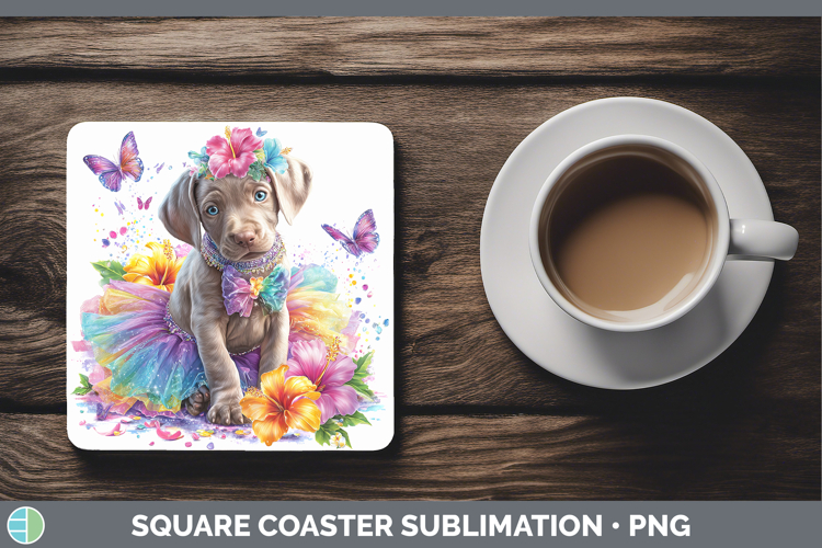 Dogs 01 Rainbow Summer Weimaraner Square Coaster Sublimation