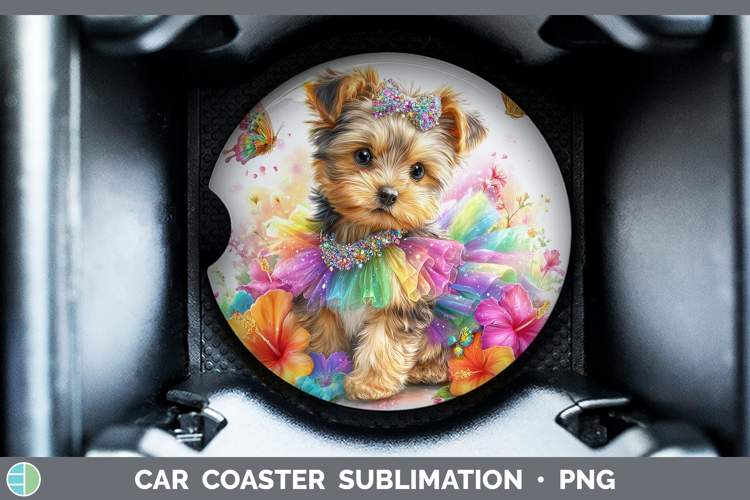 Dogs 01 Rainbow Summer Yorkshire Terrier Car Coaster Sublima