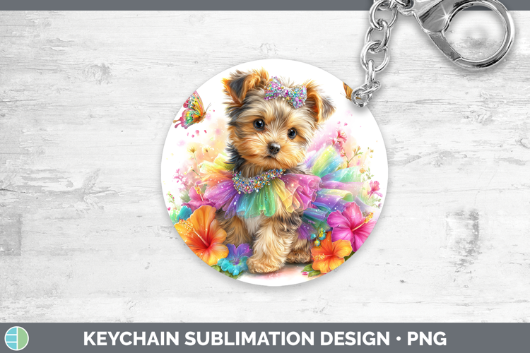Dogs 01 Rainbow Summer Yorkshire Terrier Keychain Sublimatio