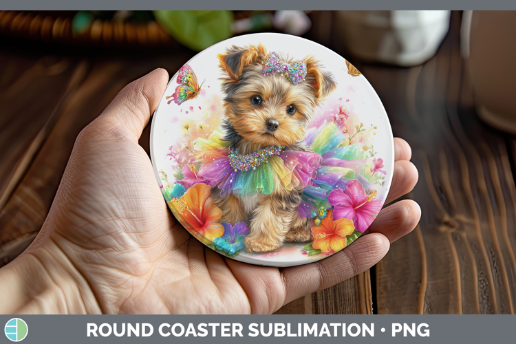 Dogs 01 Rainbow Summer Yorkshire Terrier Round Coaster Subli