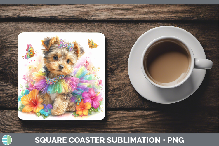 Dogs 01 Rainbow Summer Yorkshire Terrier Square Coaster Subl