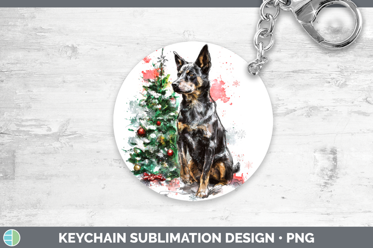 Australian Kelpie Keychain Dogs 01 Splash Christmas Sublimat
