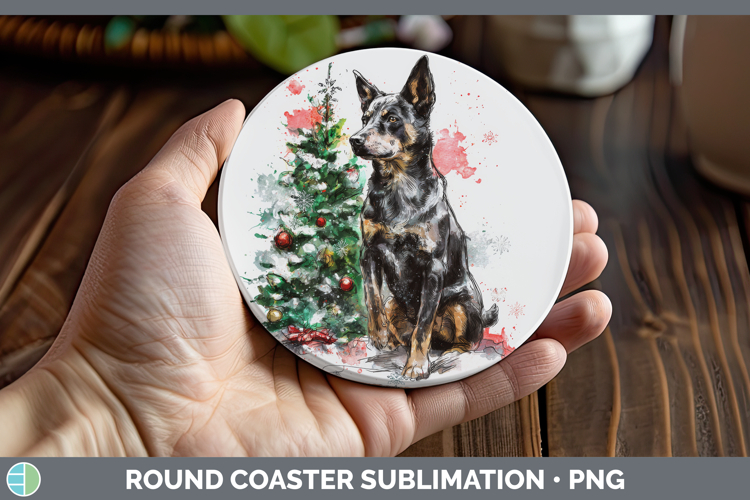 Australian Kelpie Round Coaster Dogs 01 Splash Christmas Sub