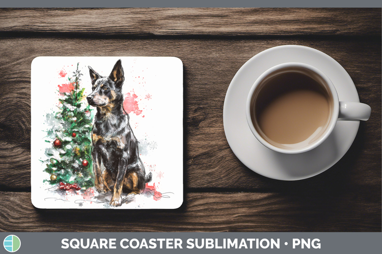 Australian Kelpie Square Coaster Dogs 01 Splash Christmas Su