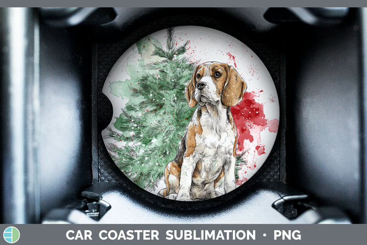 Beagle Car Coaster Dogs 01 Splash Christmas Sublimation Des