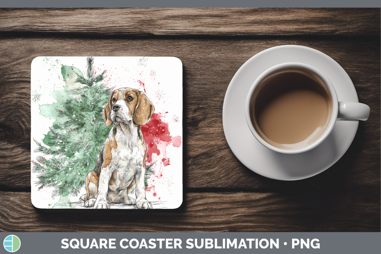 Beagle Square Coaster Dogs 01 Splash Christmas Sublimation C