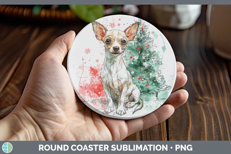 Chihuahua Round Coaster Dogs 01 Splash Christmas Sublimation