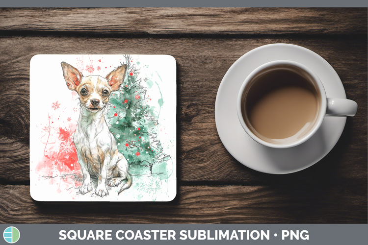 Chihuahua Square Coaster Dogs 01 Splash Christmas Sublimatio