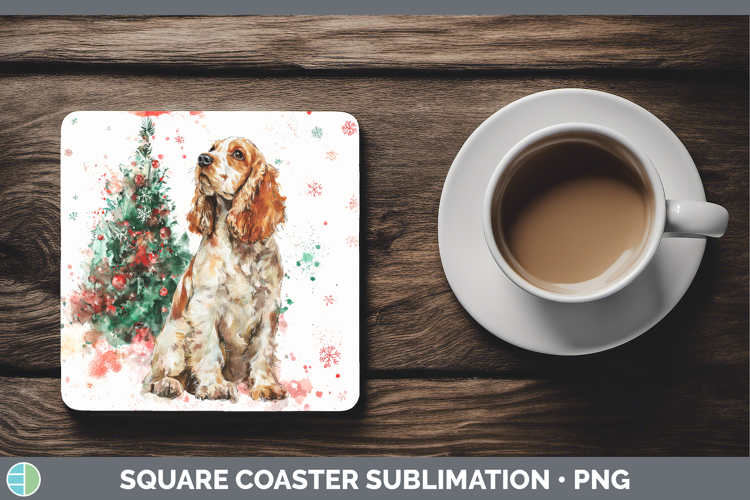 Cocker Spaniel Square Coaster Dogs 01 Splash Christmas Subli