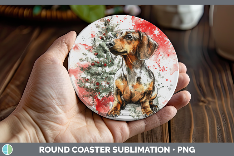 Dachshund Round Coaster Dogs 01 Splash Christmas Sublimation