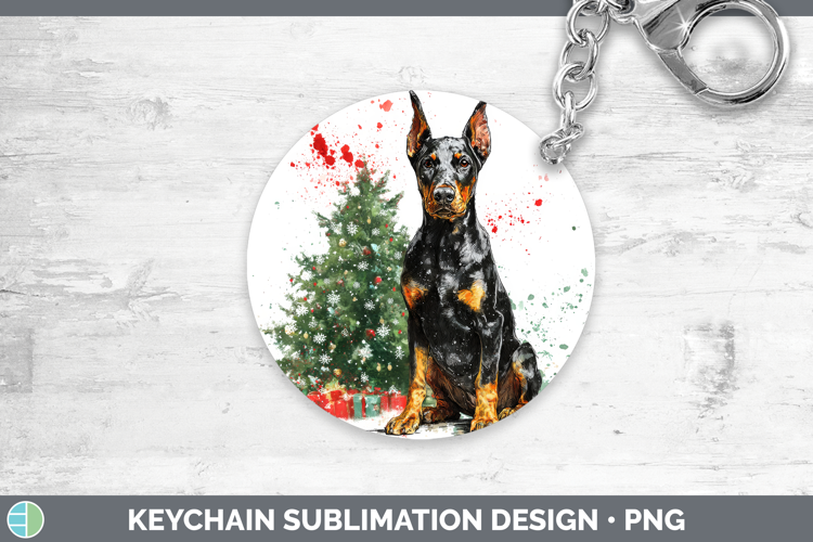 Doberman Pinscher Keychain Dogs 01 Splash Christmas Sublimat