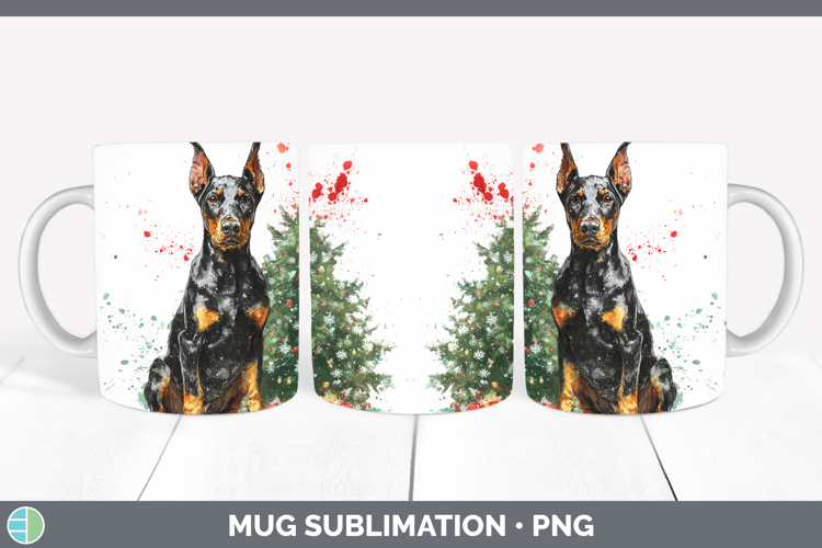 Doberman Pinscher Mug Wrap Dogs 01 Splash Christmas Sublimat