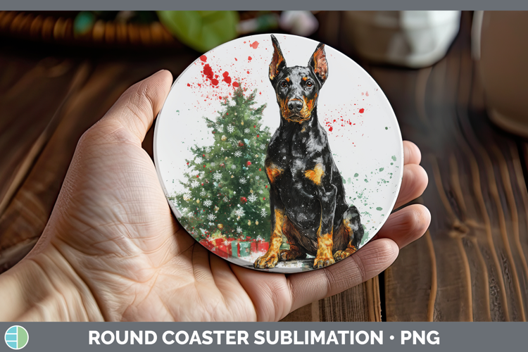 Doberman Pinscher Round Coaster Dogs 01 Splash Christmas Sub