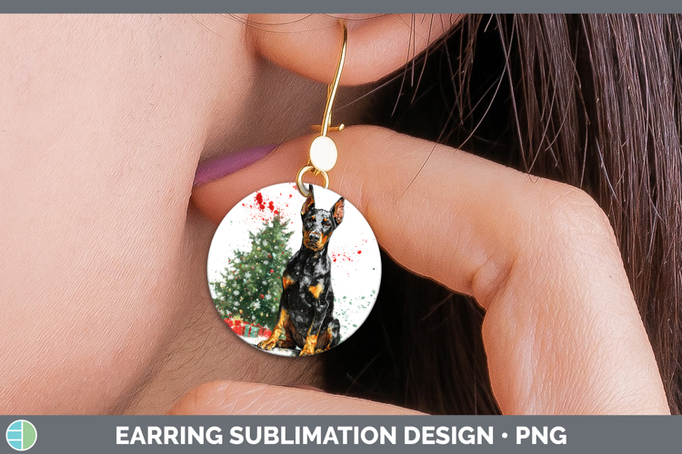 Doberman Pinscher Round Earrings Dogs 01 Splash Christmas Su