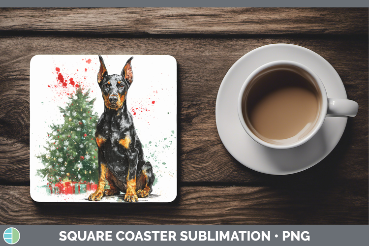 Doberman Pinscher Square Coaster Dogs 01 Splash Christmas Su